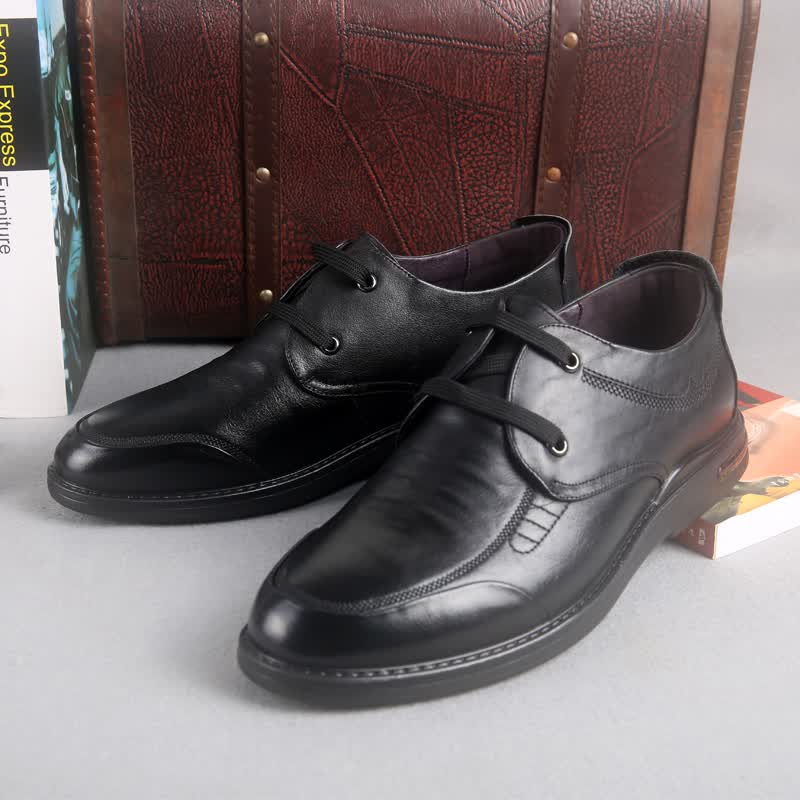 邦赛2020秋季新款男商务休闲皮鞋男士真皮牛皮鞋时尚潮流系带男鞋