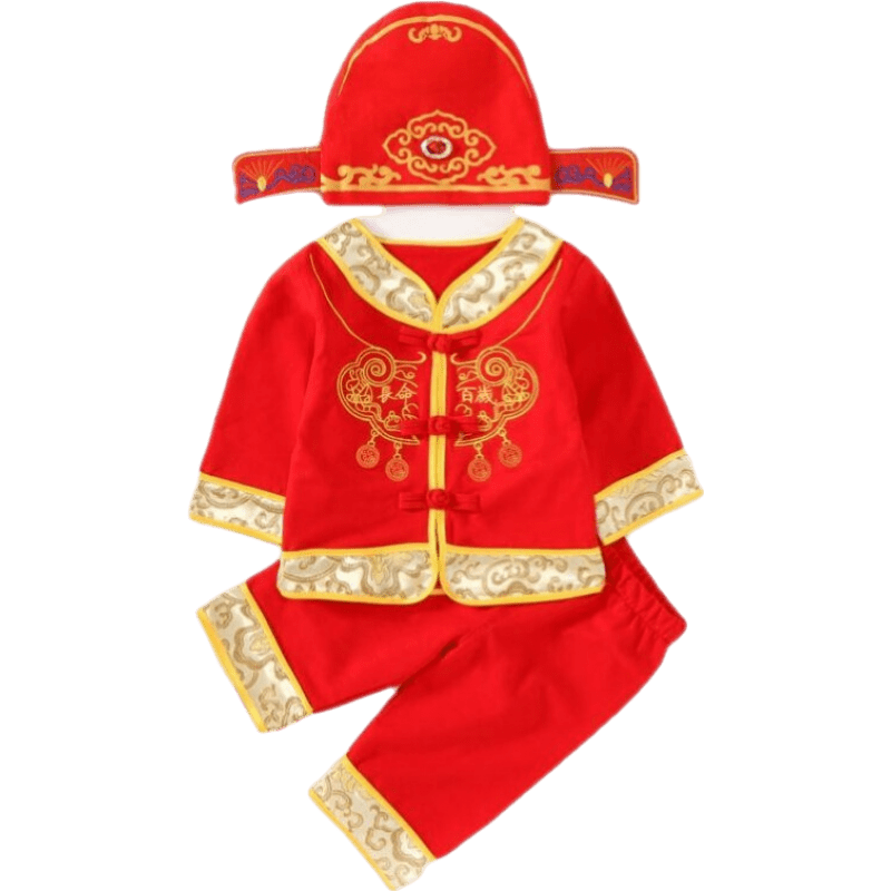 抓周衣服男抓周衣服男寶寶周歲女春秋滿月百天一周歲中國風(fēng)夏季嬰兒狀元唐裝 歲歲平安夏款長袖+帽+鞋+襪 +長 90