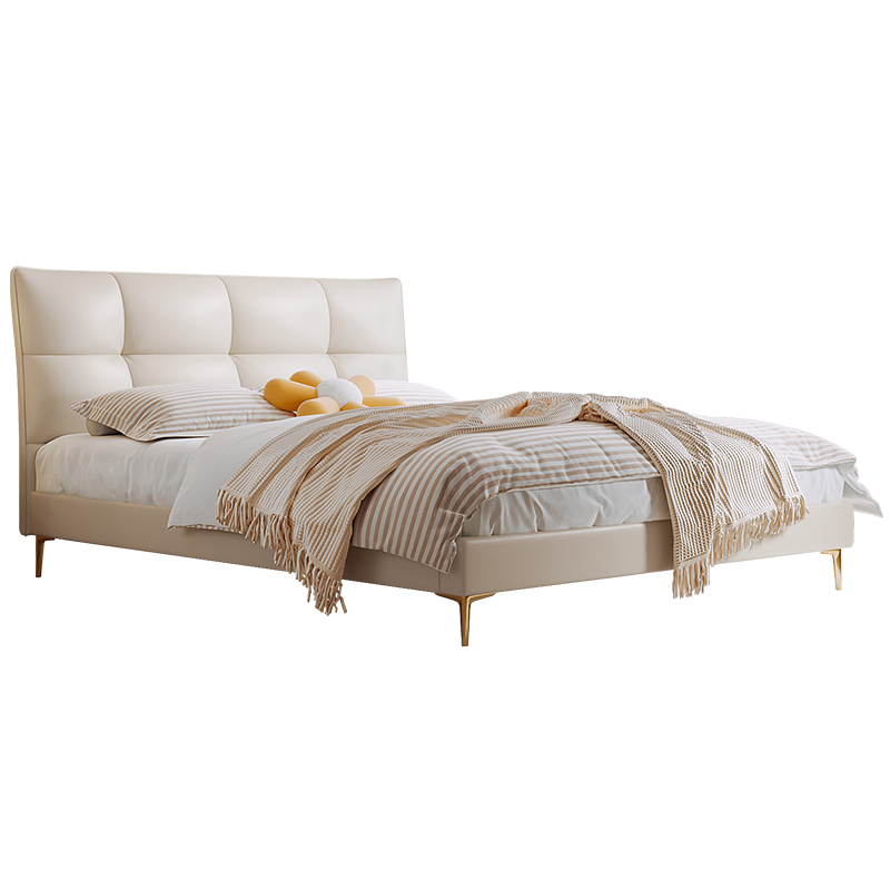 吉与 床 北欧轻奢真皮床双人主卧现代简约床头层牛皮1.8米婚床榻榻米网红ins家具 科技皮床 1500mm*2000mm  框架结构
