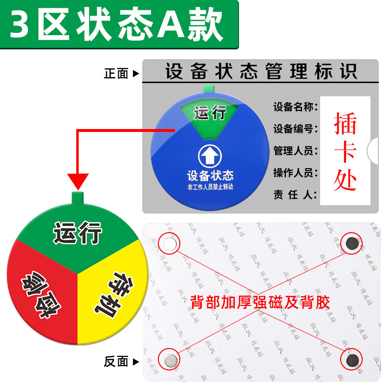 指示牌强磁旋转机器运行待机维修设备状态牌标识 3区状态a款 12x8cm