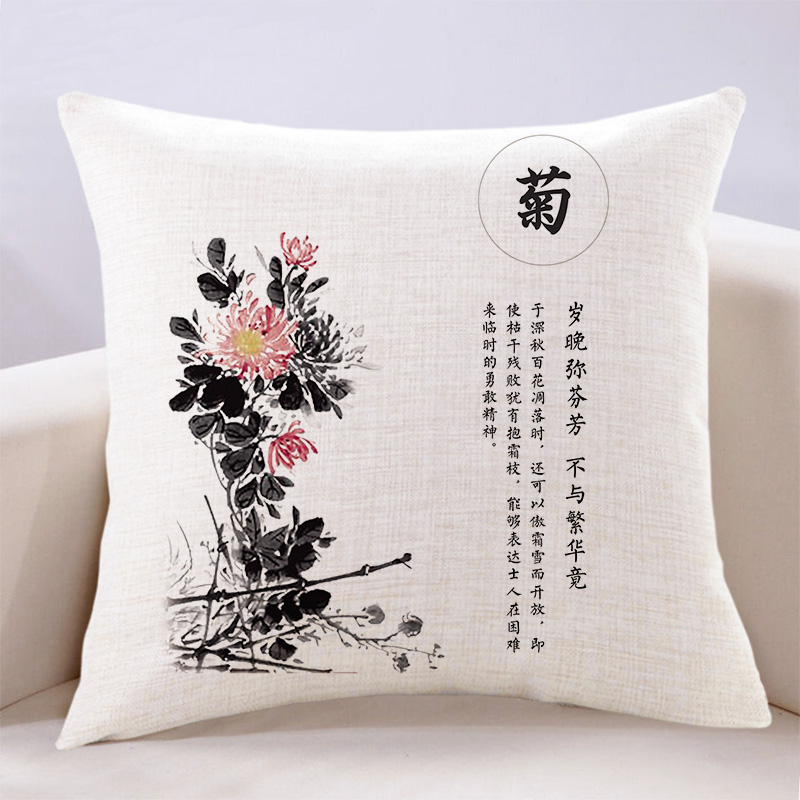 萬燊中式抱枕靠墊套含芯梅蘭竹菊客廳紅木沙發(fā)靠枕書房茶室禪意靠墊 D款-菊 55x55cm(枕套+枕芯)