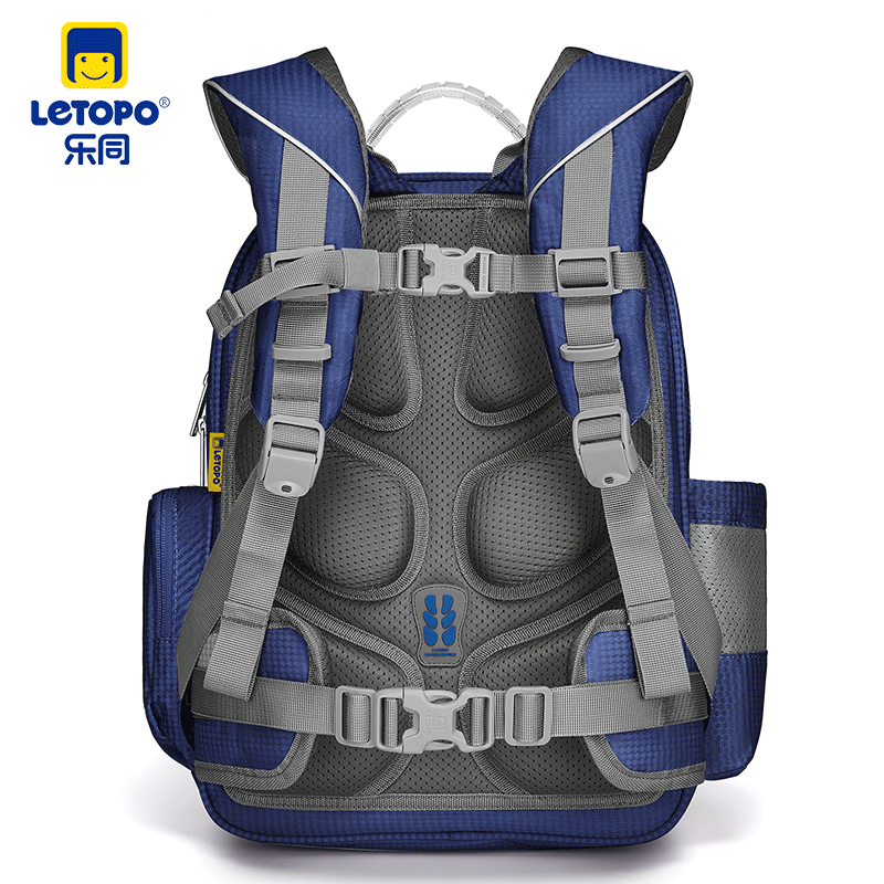 乐同书包人体工学儿童护脊书包 小学生书包双肩加厚S肩带简约轻便分层 中童4-6年级 | 棕蓝色