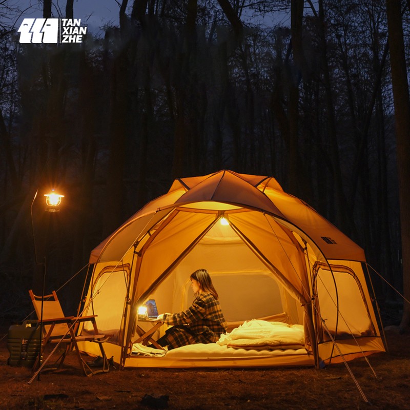 探险者（TANXIANZHE）帐篷户外露营六角蘑菇自动野营帐加厚防暴雨便携折叠速开蛙帐 蛙帐卡其色