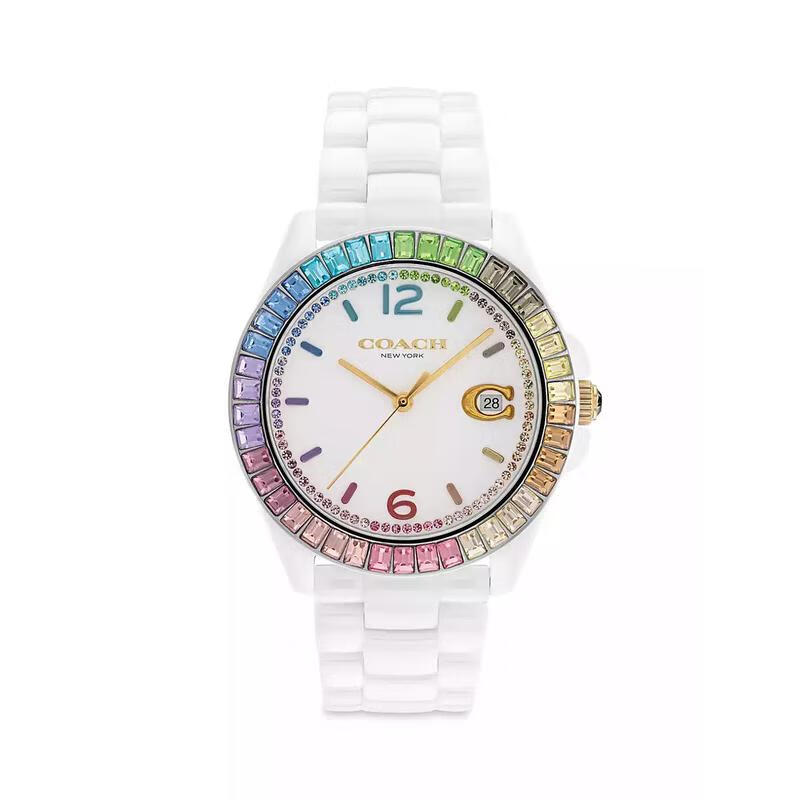 5mm ceramic 彩虹色精致抛光石英机芯腕表 通勤商务手表 14504019