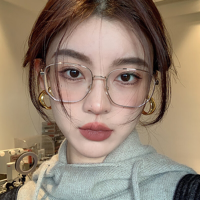 大框金丝眼镜女韩版潮网红款ins风眼镜框大脸显瘦可配度数男 黑金框