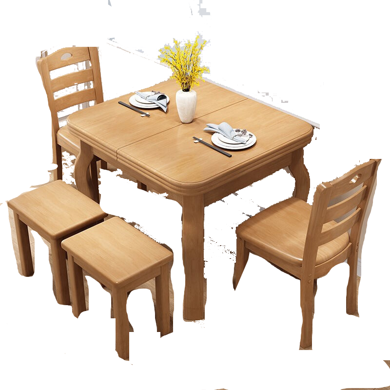 实木餐桌椅组合小户型家用可伸缩折叠餐桌小户型家用长方形饭桌简易吃饭小桌子家用方形八仙桌 原木色 单桌