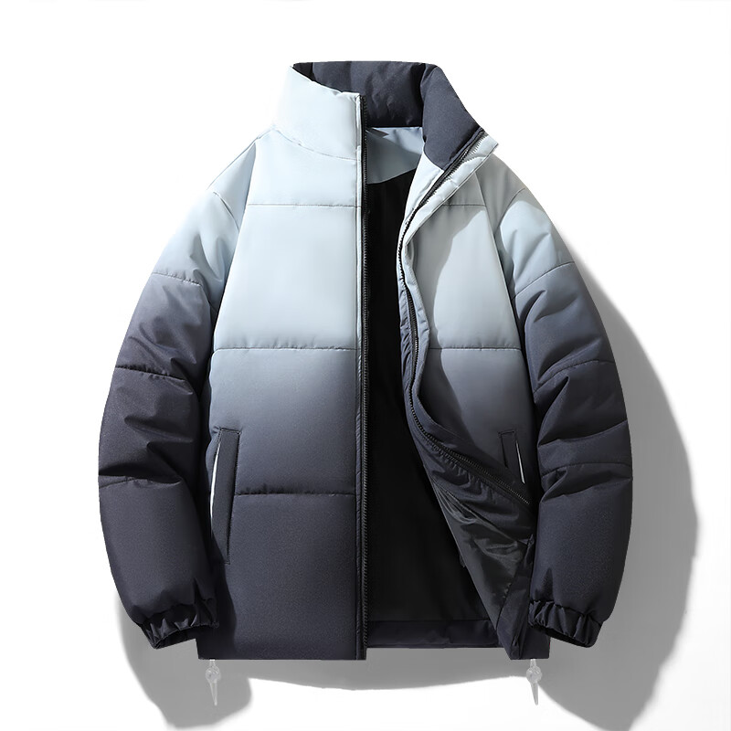 卡柏奇冬季渐变棉服男隐形拉链潮流加厚保暖情侣款连帽面包服 渐变黑 M