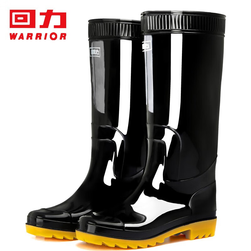 回力雨鞋男士款时尚雨靴户外防水不易滑耐磨HL8075高筒黑色41码
