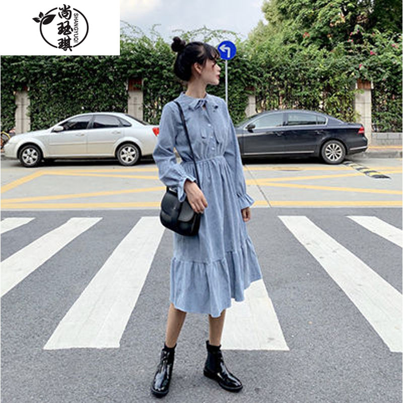 女生装初中生少女装秋装2020年新款女灯芯绒可盐可甜连衣裙温柔风日系