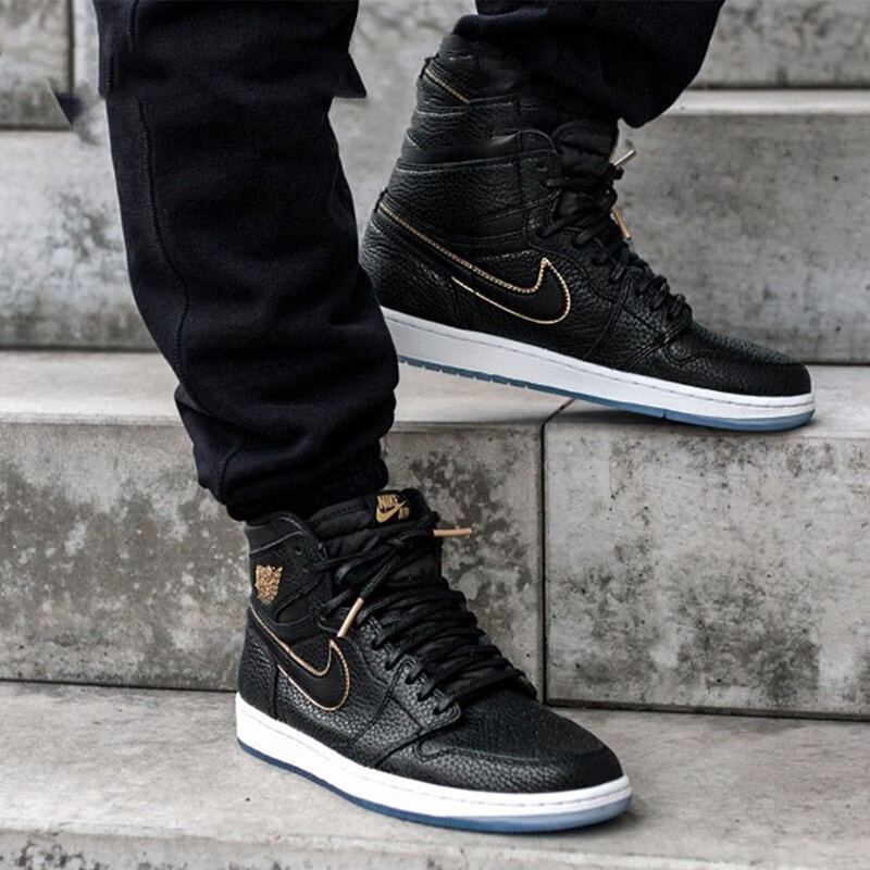 jordan 1男女鞋情侣款aj1高帮篮球鞋 555088-575441-031黑金 41