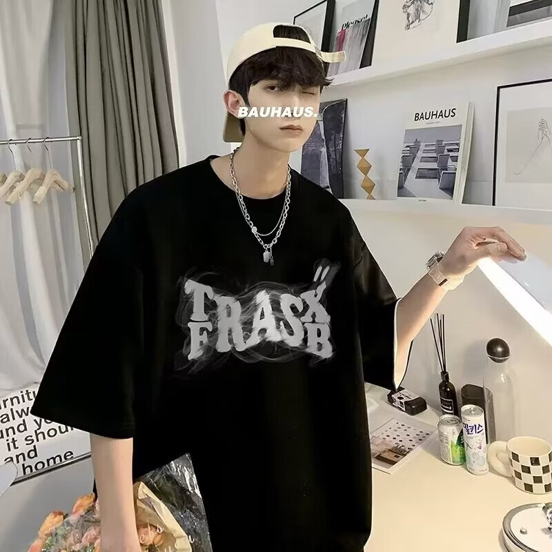 纤晟伊【精选厂家】美式短袖男夏季高街潮牌潮流t恤oversize感痞帅炸街 白色 4XL