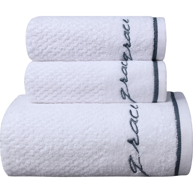 洁丽雅（Grace）浴巾家用A类纯棉1浴巾+2毛巾组合装 成人男女柔软吸水全棉 白色