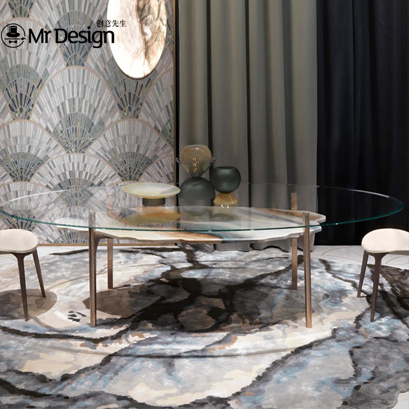 意大利轻奢餐桌组合别墅轻奢大理石圆形高端别墅餐桌visionnaire