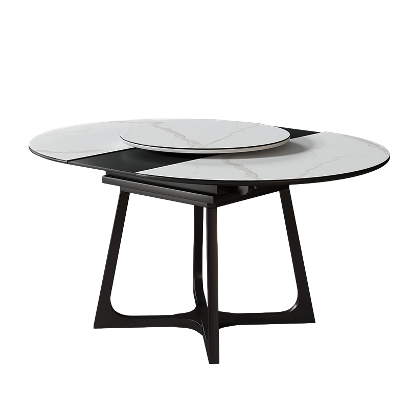梵萨帝 餐桌岩板餐桌椅组合 意式极简客厅家具可伸缩折叠多功能带转盘圆形实木饭桌 岩板餐桌组合 单餐桌