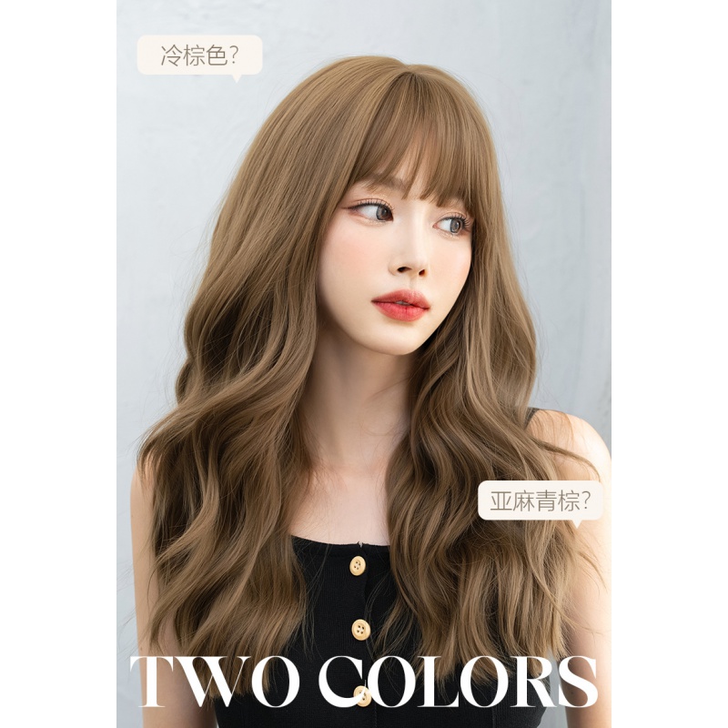 长发卷发波浪卷夏季自然假发套时尚新款全头仿真发型qjh 亚麻青棕55cm