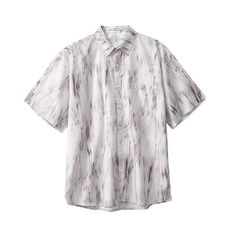 民族风男装衬衫轻熟扎染短袖男生帅气痞帅一套搭配五 扎染白色衬衫 m