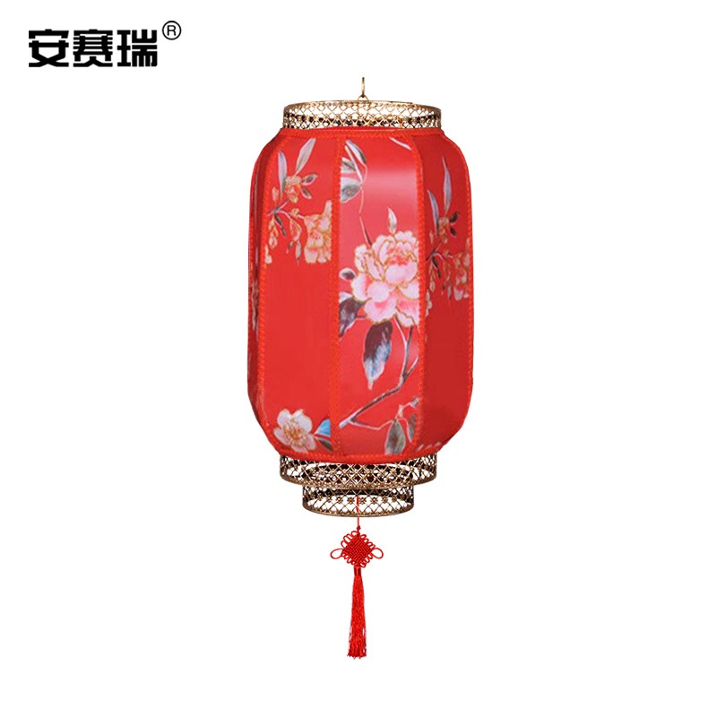 仿羊皮装饰灯笼  元旦新年酒店装饰户外冬瓜大红灯笼 高度60cm  牡丹