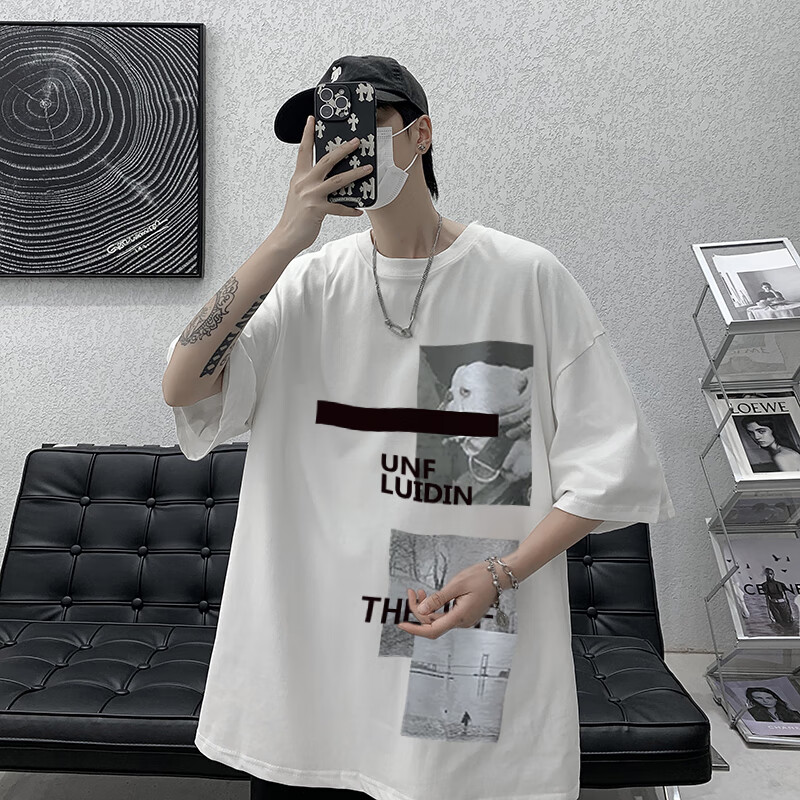 至唯美式百搭短袖t恤男宽松潮流夏季潮牌街头大码休闲帅气青少年衣服