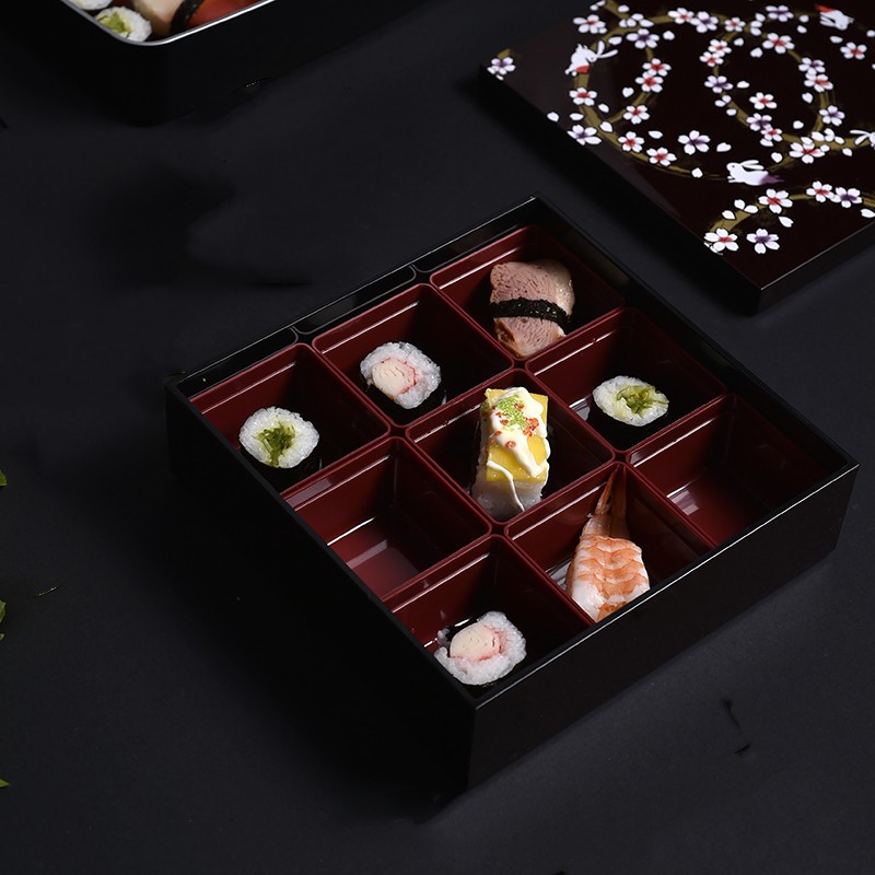 北野工坊日式漆器茶具配件有间隔寿司糕点双层糖盒野餐盒点心盒坚果