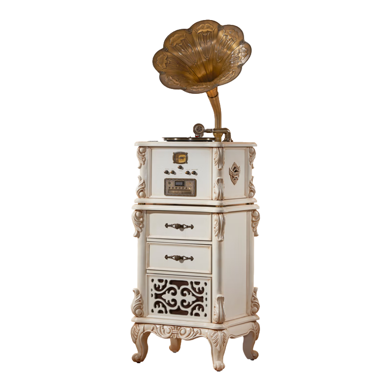 圣利納(SHENGLINA)美式實(shí)木留聲機仿古音響歐式客廳復古黑膠唱片機老式古典電唱機 【法國白】