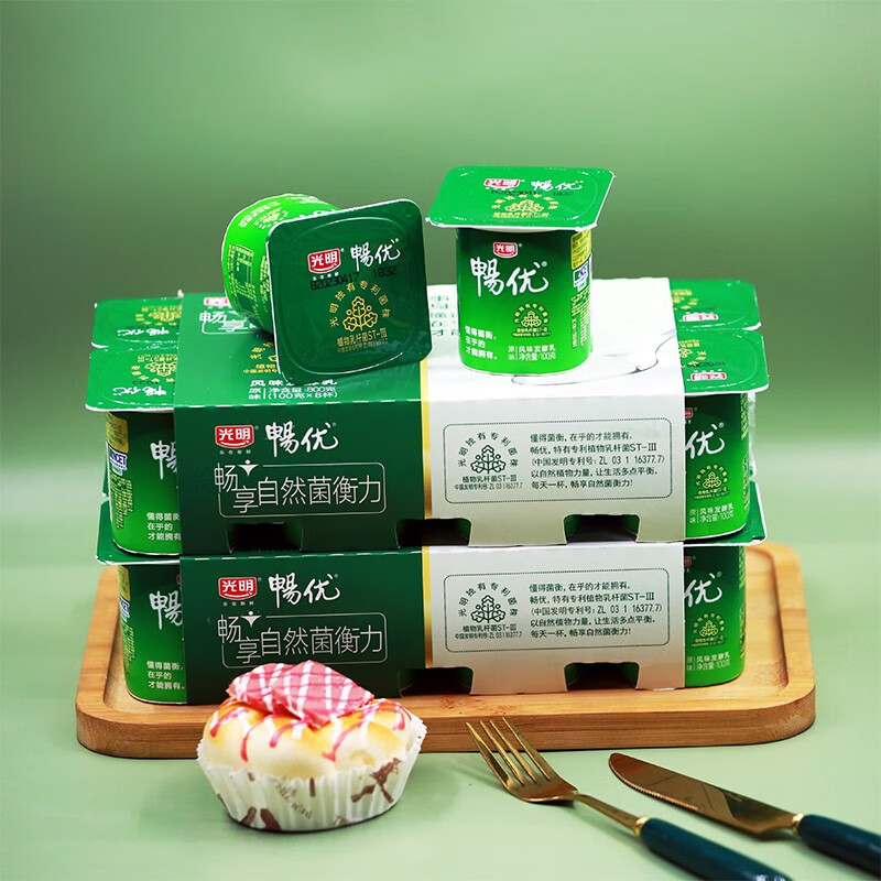 八连杯植物乳杆菌酸奶风味发酵乳学生早餐奶  光明畅优酸奶100g*16杯
