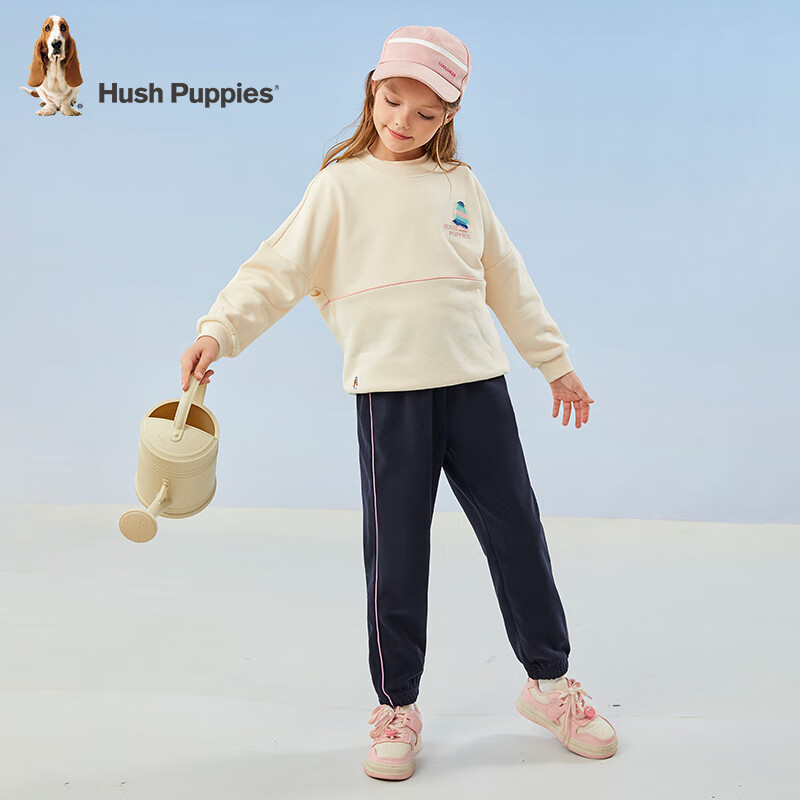 暇步士（Hush Puppies）童装儿童裤子男女大童新款简约舒适百搭休闲长裤 藏蓝L款偏厚款 130