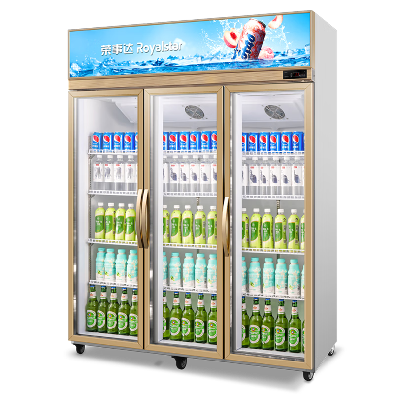 榮事達(dá)（Royalstar）展示柜冷藏柜大容量商用飲料柜啤酒超市商超保鮮立式冷藏柜直冷風(fēng)冷玻璃門陳列柜冰柜展示柜 三門上機(jī)1300L鋁合金款【風(fēng)冷無霜】