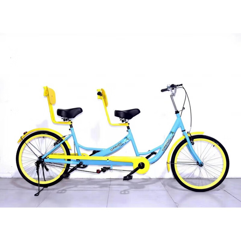 晳彩双人自行车两人骑脚蹬单车多人脚踏旅游观光情侣自行车现款 蓝 黄