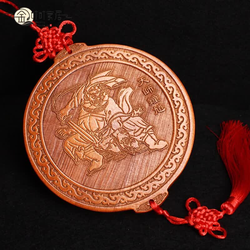 家小优高品质钟馗镇邪图手绘防水油画桃木木雕钟馗挂件葫芦五帝钱吉祥