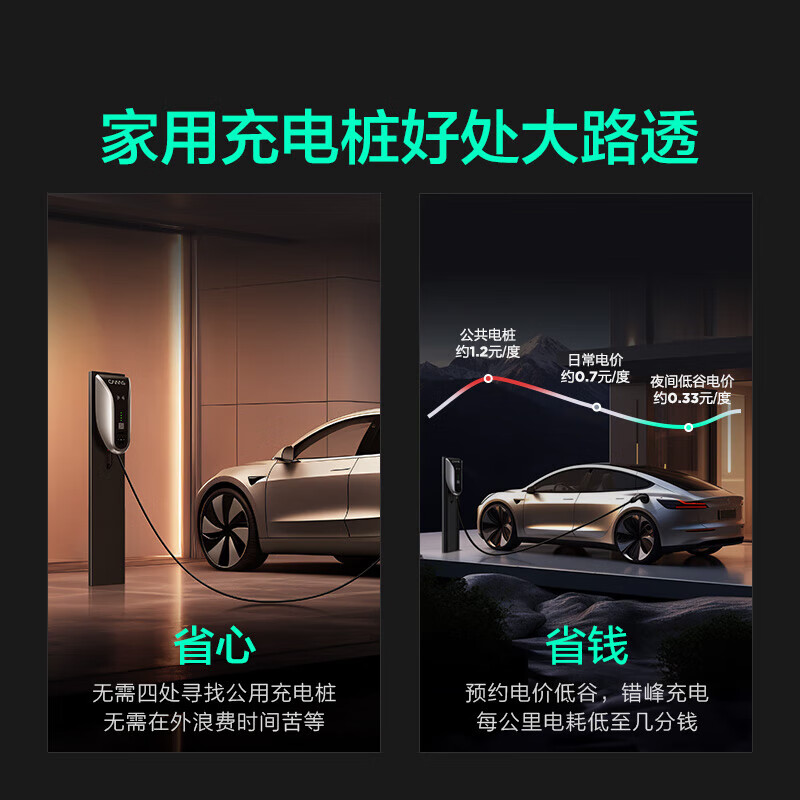 开迈斯新能源7kw家用充电桩送装一体50米安装包适用特斯拉理想智己极氪小米su7 7KW+刷卡版+4G版