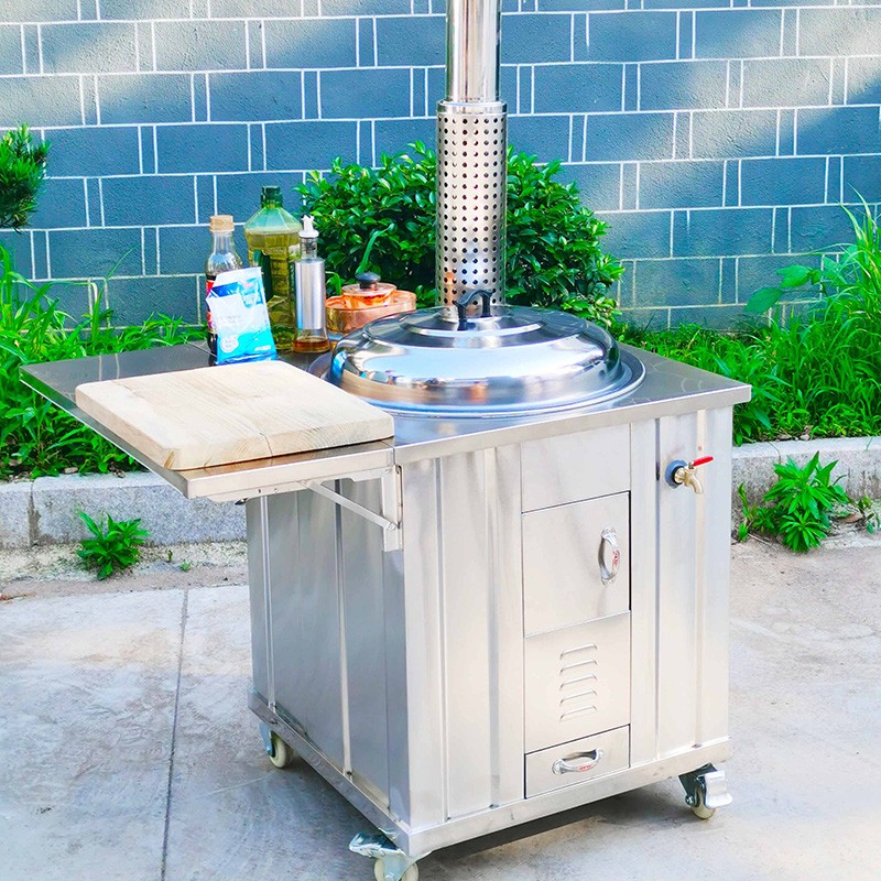 新榜样不锈钢柴火灶家用烧木柴农村无烟柴火炉不锈钢移动灶台室内双灶