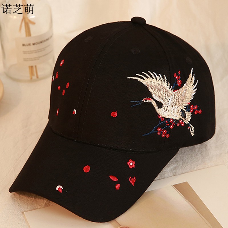 诺芝萌 棒球帽子 女士中国风刺绣图案鸭舌帽遮阳帽 弯檐青年太阳帽ne