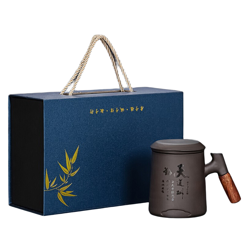 正揚紫砂功夫茶杯個人杯辦公杯茶水分離帶蓋泡茶杯防燙耐熱辦公室花茶 紫砂個人杯天道酬勤禮盒裝