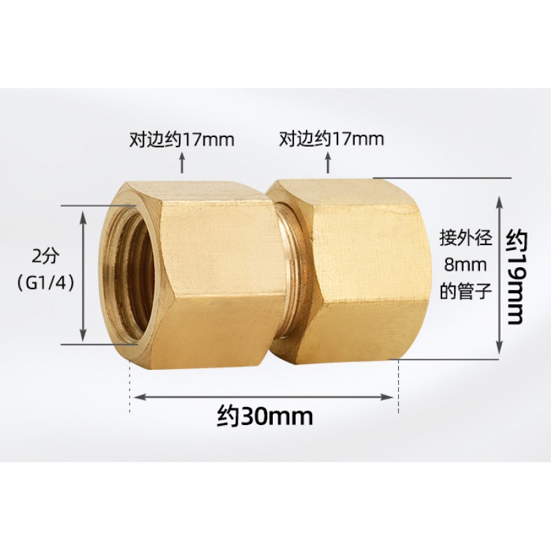 扑哩扑剌黄铜加厚卡套式管接头内牙直接铜管件活接内丝铜管接头 81/4