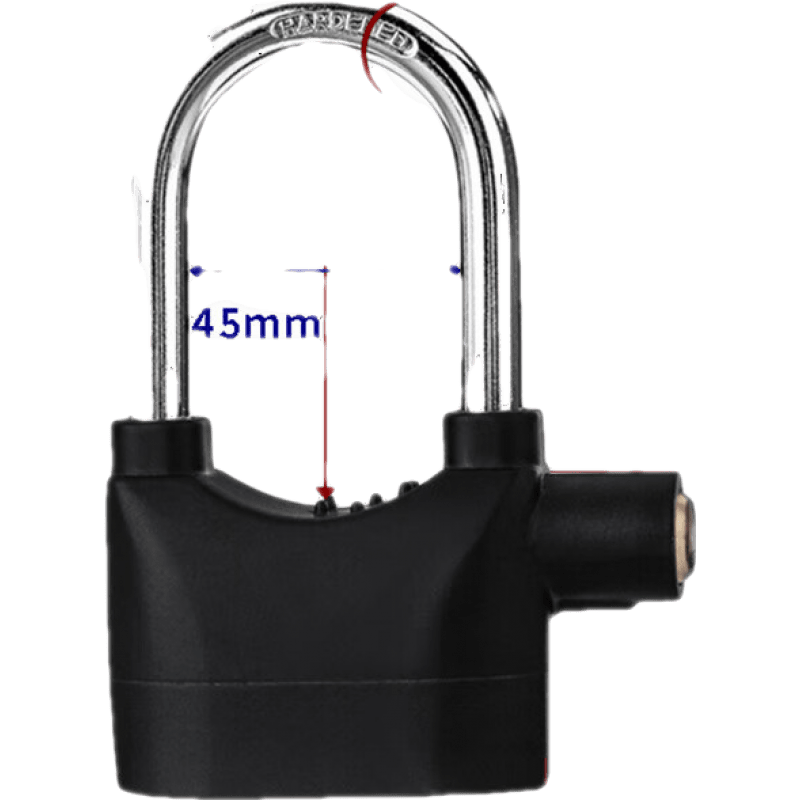 警報(bào)鎖具自行車摩托車鎖高分貝防盜Alarm lock掛鎖批發(fā) 黑色長(zhǎng)梁