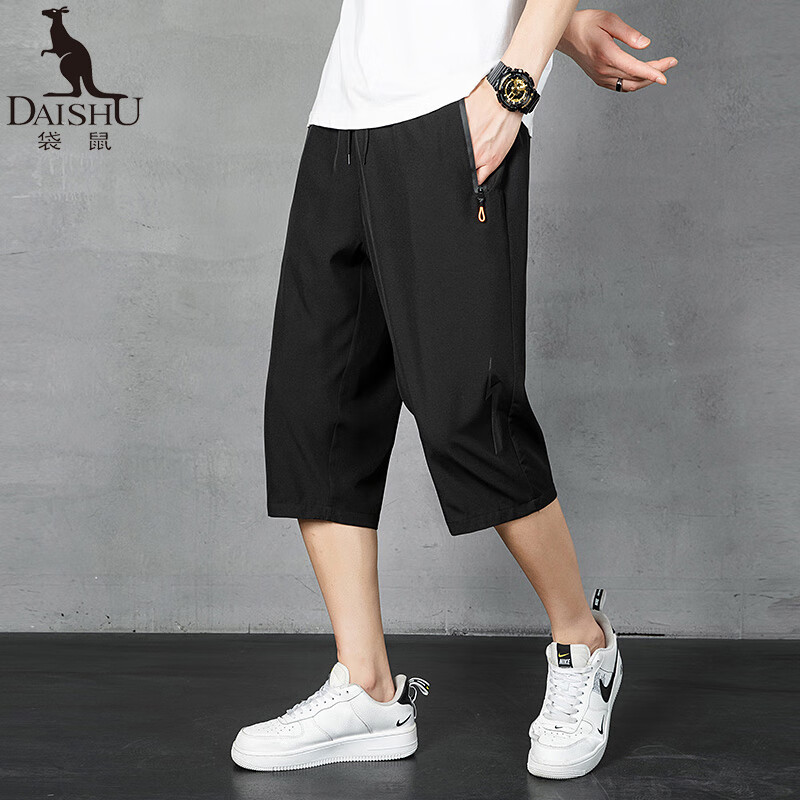 袋鼠（DaiShu）品牌七分短裤男夏季新款快干透气运动休闲短裤F 黑色 2XL