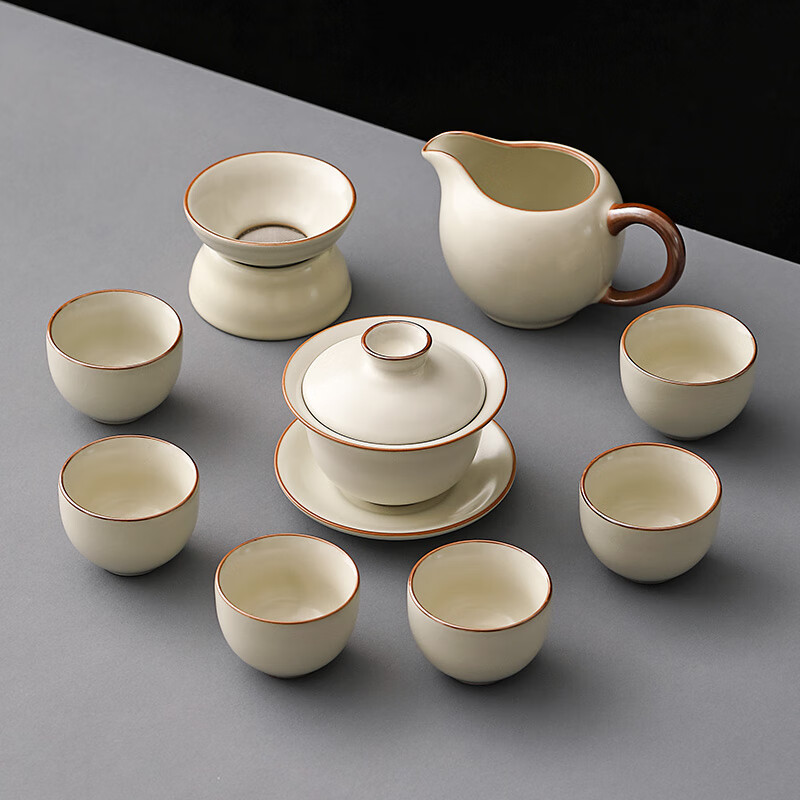 樊御品牌2024新款汝窑功夫茶具套装提梁壶泡茶壶陶瓷盖碗茶杯整套