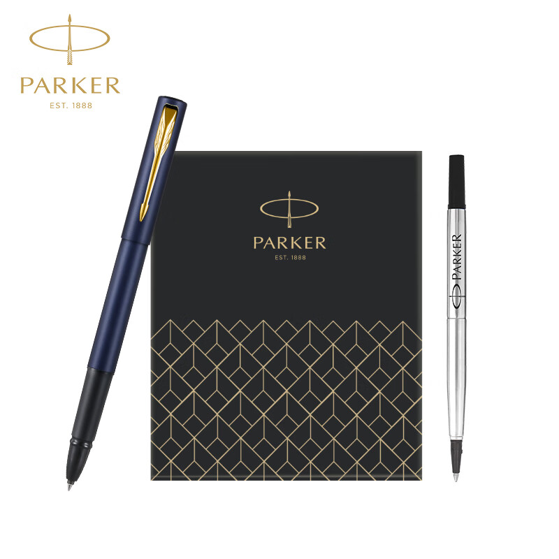 派克（PARKER）宝珠笔 圆珠笔 签字笔 商务送礼 男女文具套装礼品 威雅XL逐浪蓝金夹宝珠笔 笔芯礼盒