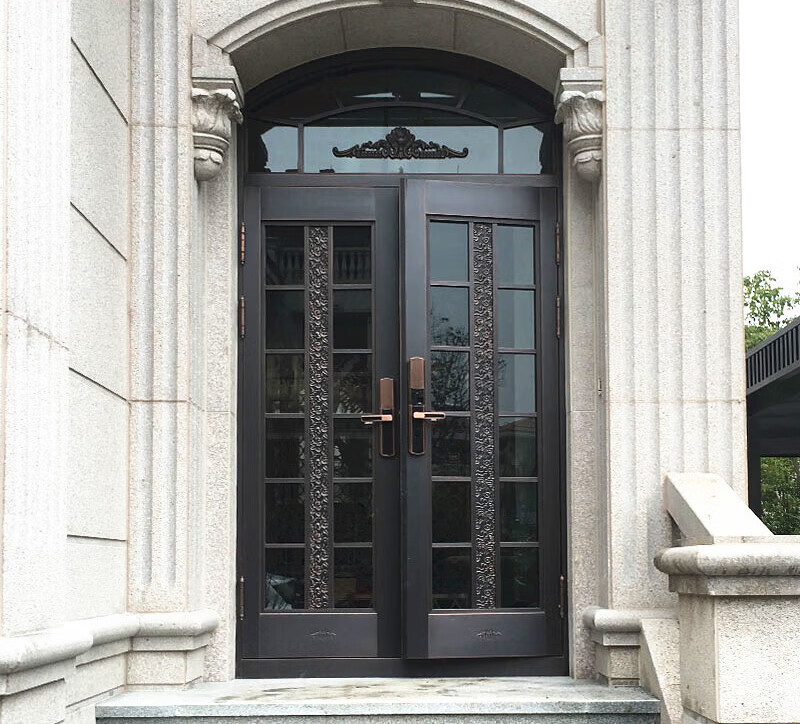 德骊嘉别墅铜门大门弧形透光玻璃门新中式进户门自建房异形入户带玻璃