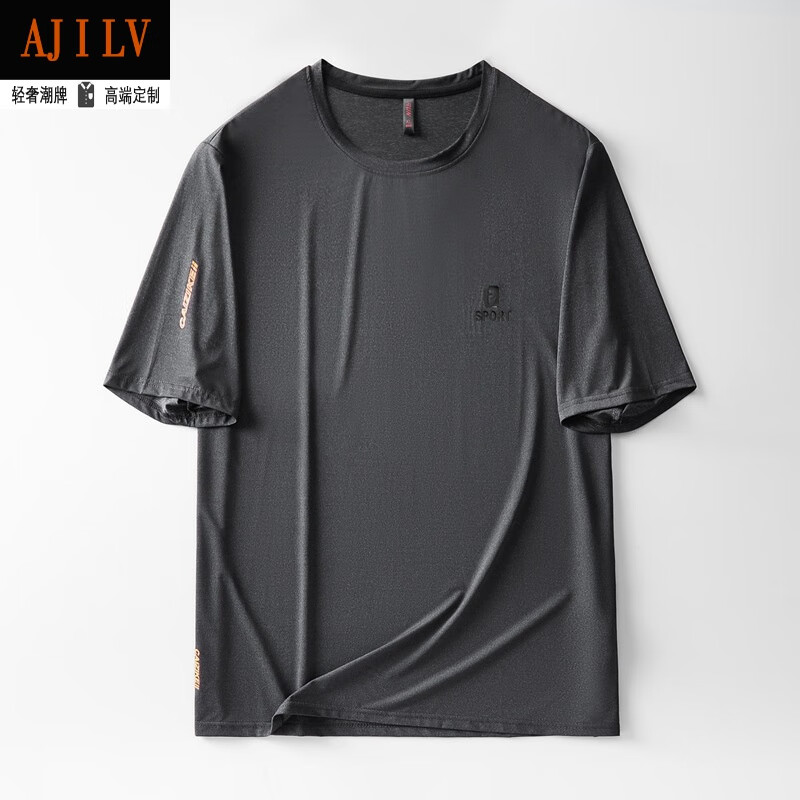 ajilv品牌轻奢男装冰丝短袖t恤特大码潮牌胖子加肥佬加大号超凉感