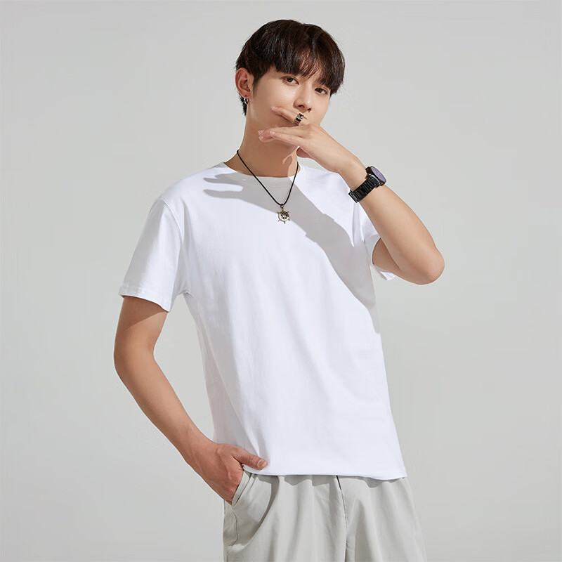 官方网旗舰店小白t夏季男士短袖纯棉小t恤精梳棉丅i 2103白色 s