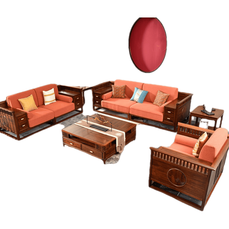 新中式禅意全实木沙发组合乌金木客厅现代简约轻奢高档别墅家具 沙发布坐垫换皮坐垫定制费用 默认1