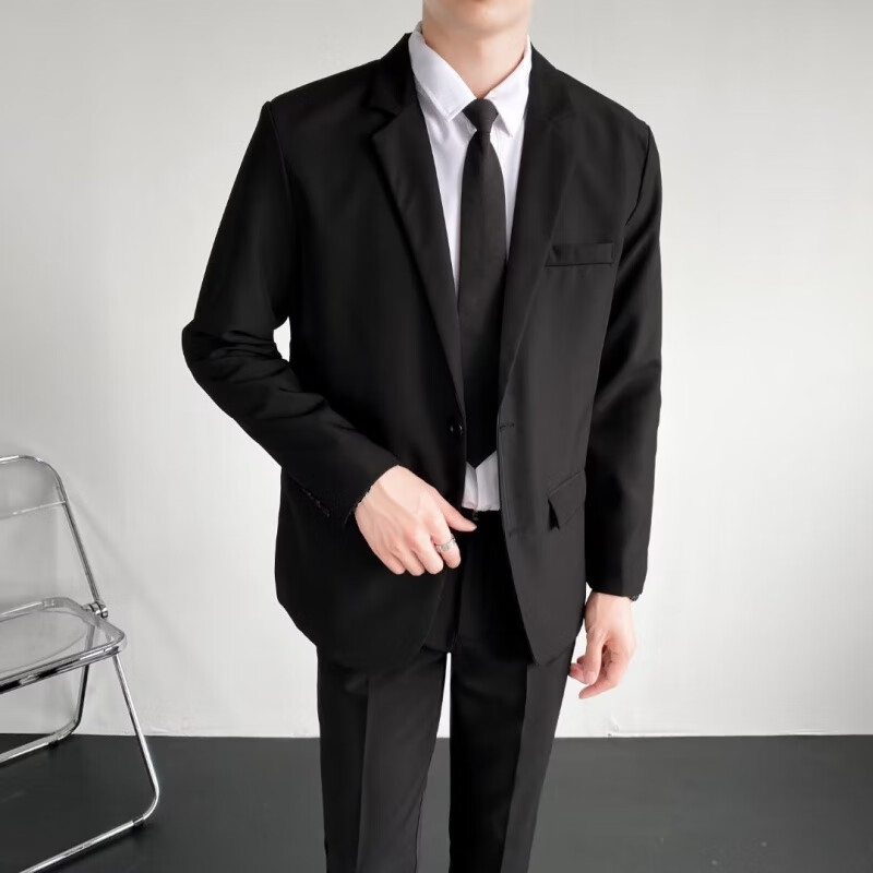 以舟西装男职业正装外套工装商务教师职业装男伴郎西服面试正装 黑色