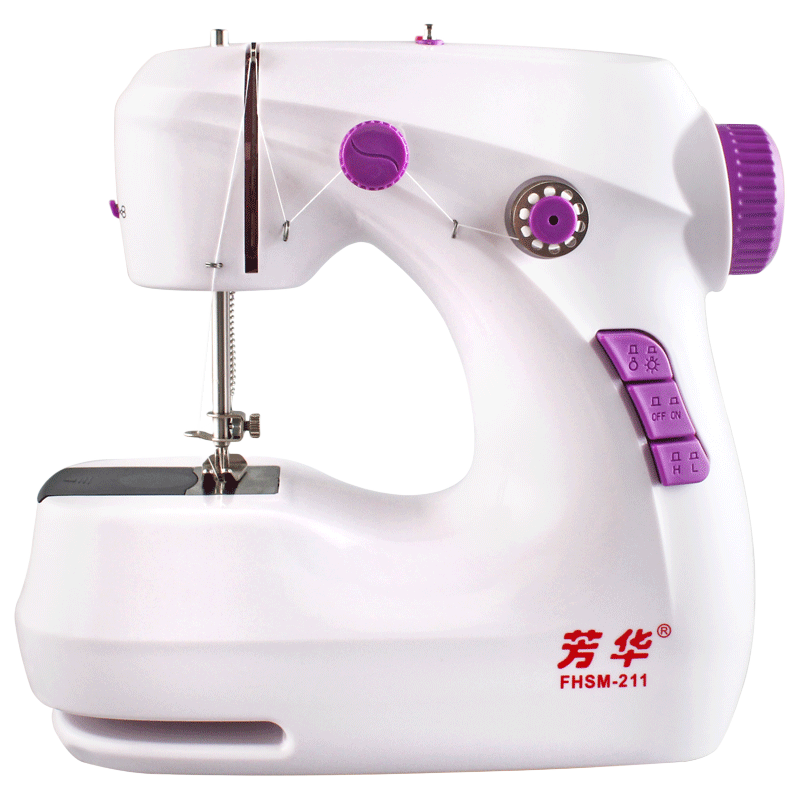 芳华 211缝纫机家用电动迷你多功能小型吃厚微型缝纫机 白+紫