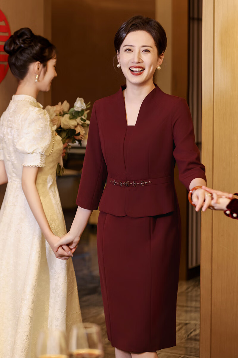 皮尔卡丹喜婆婆婚宴装2024新款春款高贵婚礼礼服妈妈婚宴结婚衣服订婚