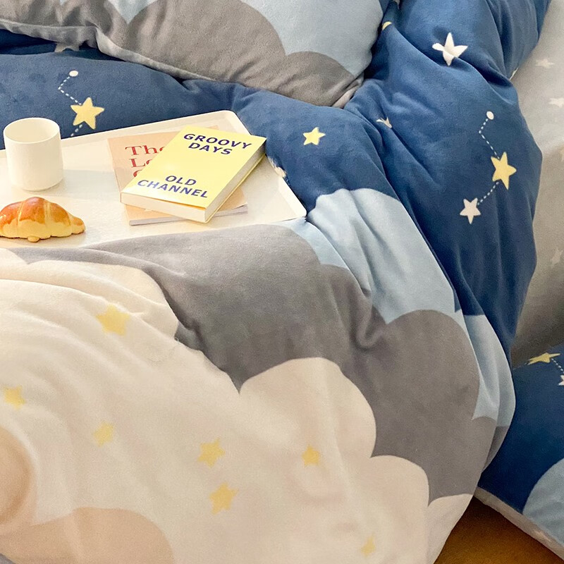 多喜爱家纺牛奶绒四件套 加厚保暖暖暖绒防静电秋冬套件绒床单被套 繁星入梦 1.2m 床单款 三件套被套152*218cm