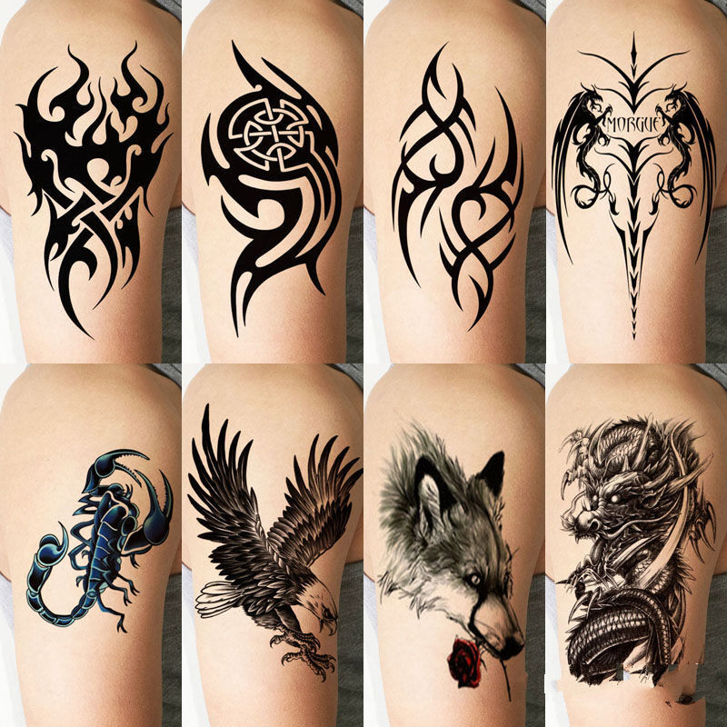 沐铭尔莱手臂半臂图腾纹身防水男女胸前仿真火焰蝎子老鹰手臂 一套8张