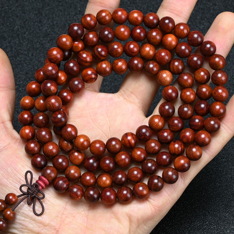 正宗小叶红檀木手串 男女士情侣首饰品红木紫檀佛珠108颗三圈手链 8mm