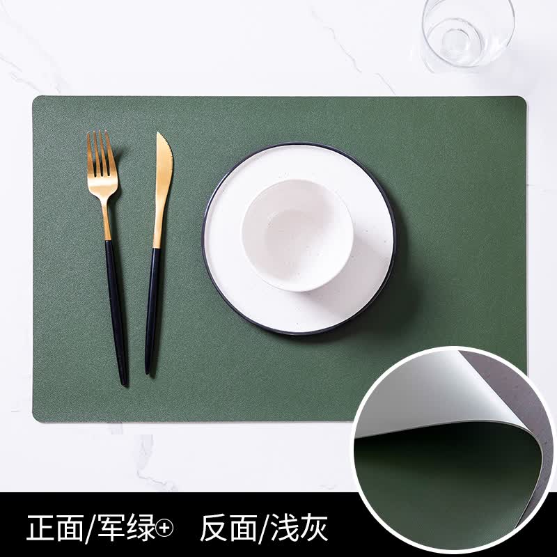 南柯一梦防烫防水防油儿童餐垫双面西餐垫皮革桌垫酒店餐盘垫家用杯子垫 军绿丨浅灰【双面双色可用】 【1只装】30*45cm