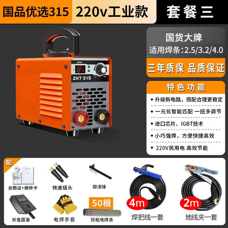 日本技術(shù)小型電焊機(jī)315便攜220v家用250微型手提全銅直流迷你全套 315標(biāo)準(zhǔn)款（6米線全套接好）